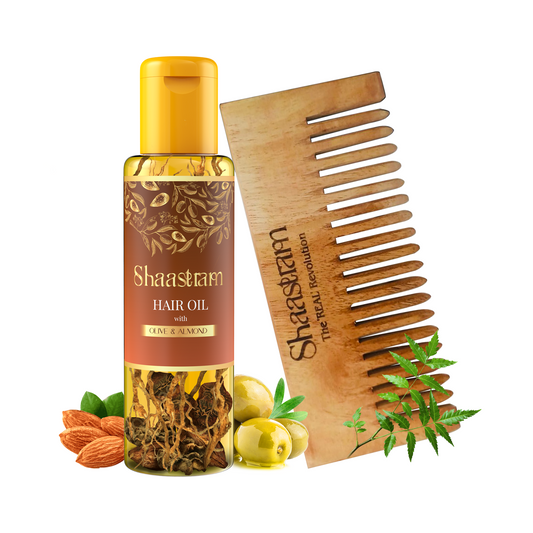 Olive Almond herbal hair oil for weak thin hair (100ml), with Pure Neem Comb (Combo)