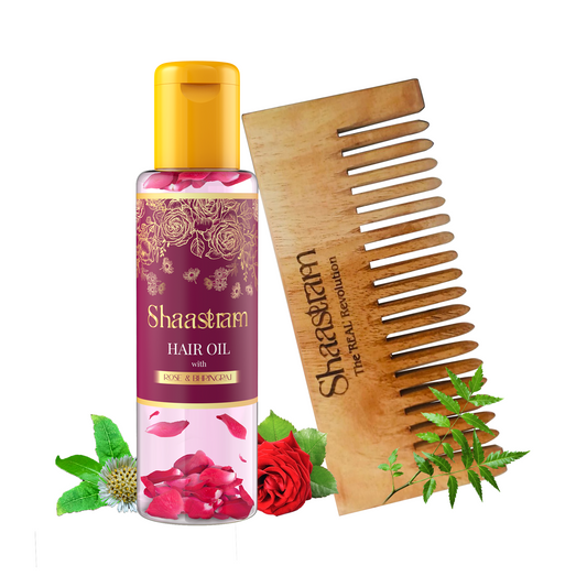 Rose Bhringraj herbal hair oil to prevent grey hair and hair fall (100ml), with Pure Neem Comb (Combo)