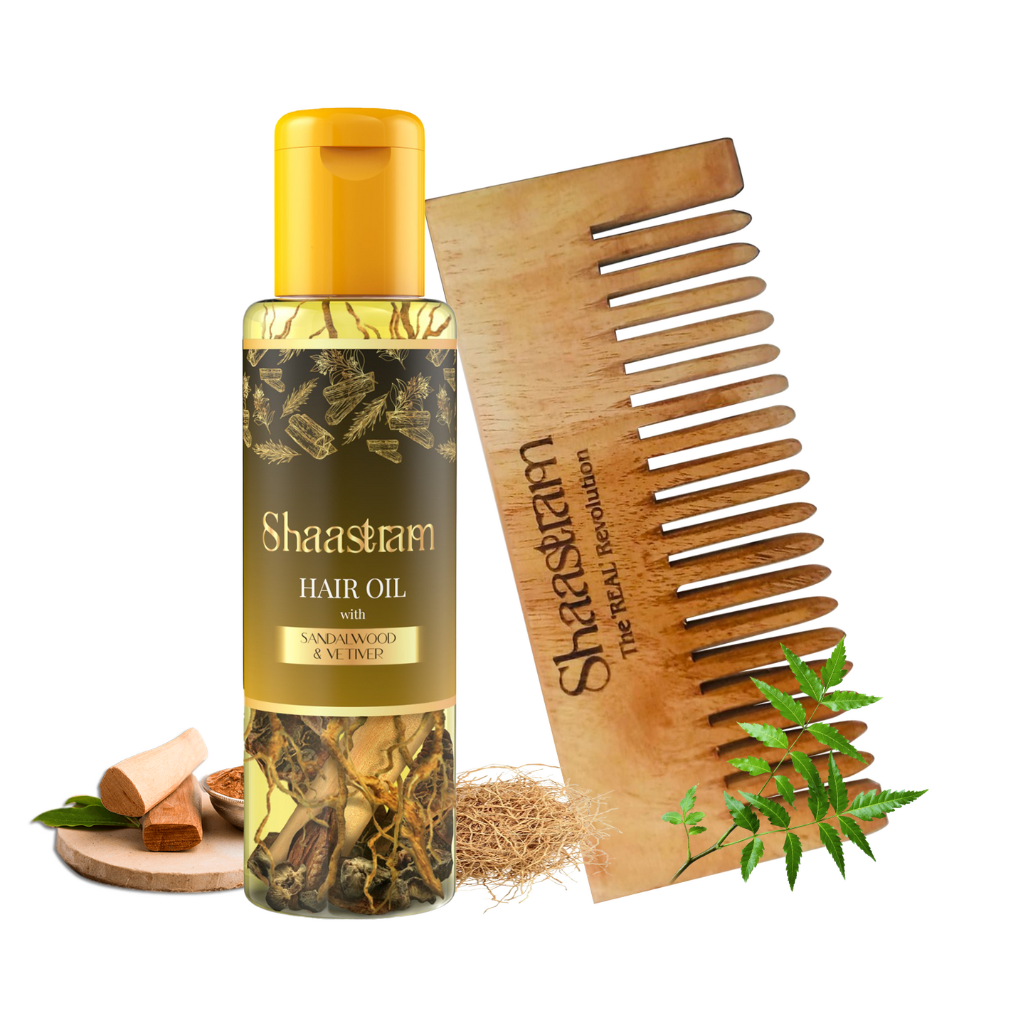 Sandalwood Vetiver herbal hair oil for itchy and dry scalp (100ml), with Pure Neem comb (Combo)