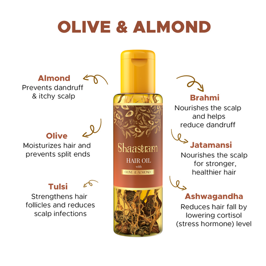 Olive Almond herbal hair oil for weak thin hair (100ml), with Pure Neem Comb (Combo)