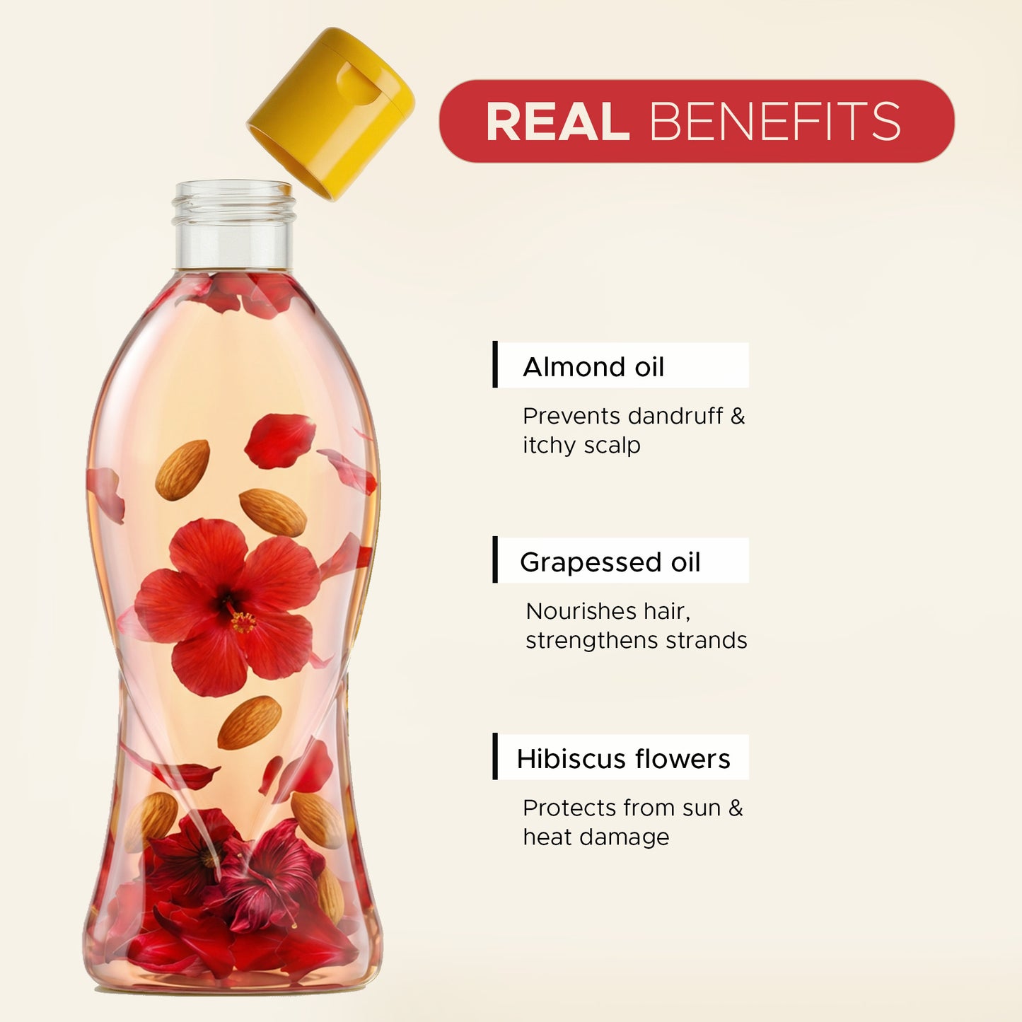 Sandalwood Vetiver 180ml & Hibiscus Almond Herbal 180ml Hair Oil Combo | Helps Cool the Scalp & Repairs Dry Hair | With Real Herbs and Petals | Real Non-Sticky, Real Lightweight, Fast Absorbing Oil