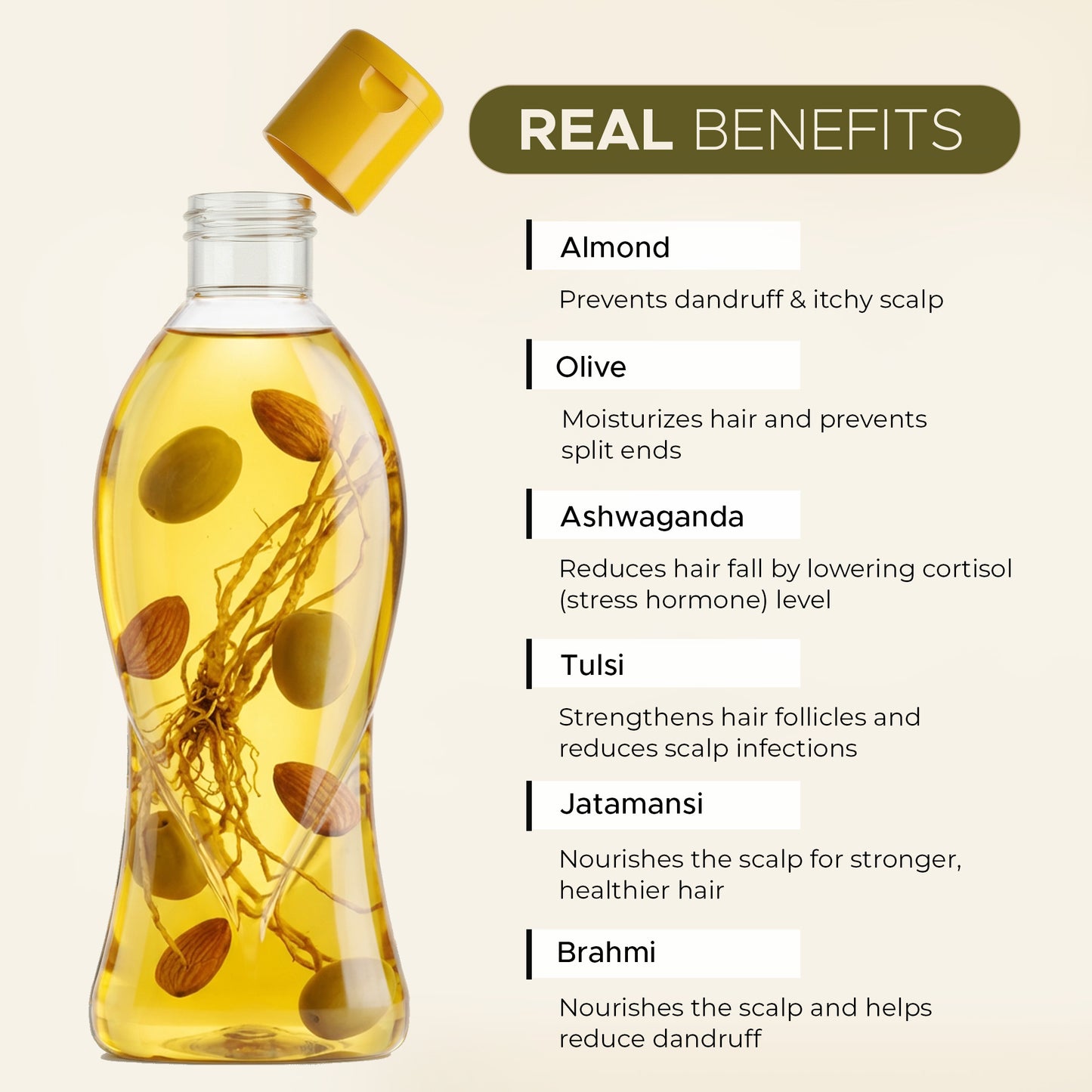 Olive Almond 180ml & Rose Bhringraj Herbal 180ml Hair Oil Combo | Helps Control Dandruff & Maintain Natural Hair Colour | With Real Herbs and Petals | Real Non-Sticky, Real Lightweight, Fast Absorbing Oil