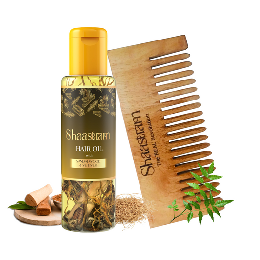 Sandalwood Vetiver herbal hair oil for itchy and dry scalp (100ml), with Pure Neem comb (Combo)