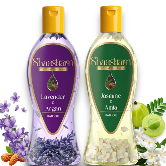 Jasmine Amla 180ml & Lavender Argan 180ml Herbal Hair Oil Combo | Helps Relieve Stress & Smoothens Hair | With Real Herbs and Petals | Real Non-Sticky, Real Lightweight, Fast Absorbing Oil