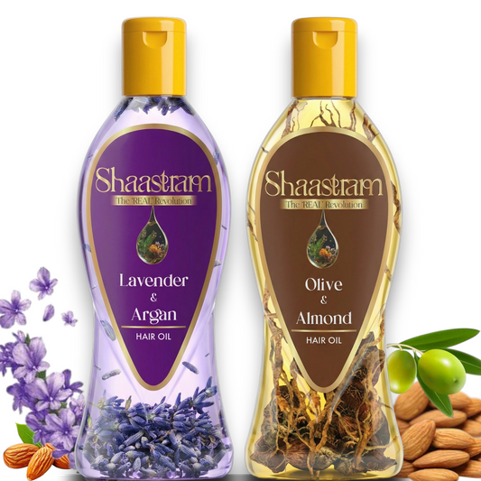 Olive Almond 180ml & Lavender Argan Herbal 180ml Hair Oil Combo | Helps Control Dandruff & Smoothens Hair | With Real Herbs and Petals |  Real Non-Sticky, Real Lightweight, Fast Absorbing Oil