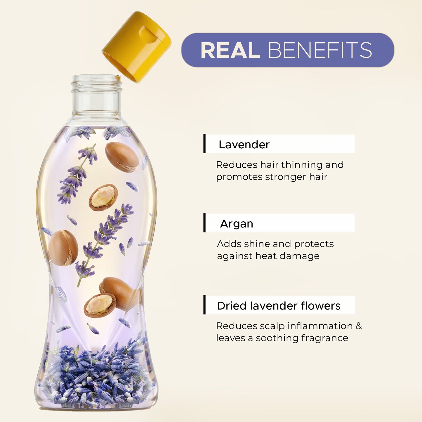 Lavender Argan 180ml & Rose Bhringraj 180ml Herbal Hair Oil Combo | Controls Frizz & Maintains Natural Hair Colour | With Real Herbs and Petals |  Real Non-Sticky, Real Lightweight, Fast Absorbing Oil