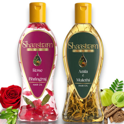Amla Mulethi 180ml & Rose Bhringraj 180ml Herbal Hair Oil Combo | Helps Reduce Hair Fall & Maintain Natural Hair Colour | With Real Herbs and Petals |  Real Non-Sticky, Real Lightweight, Fast Absorbing Oil