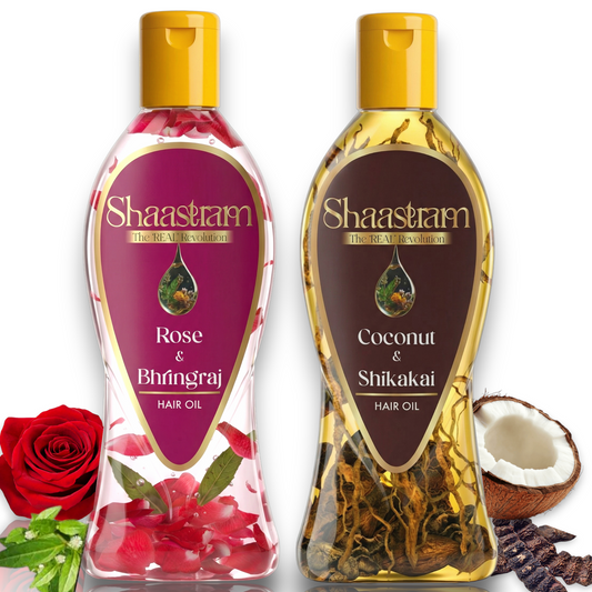 Coconut Shikakai 180ml & Rose Bhringraj 180ml Herbal Hair Oil Combo | Supports Scalp Cleanliness & Maintains Natural Hair Colour | With Real Herbs and Petals |  Real Non-Sticky, Real Lightweight, Fast Absorbing Oil