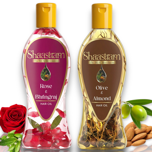 Olive Almond 180ml & Rose Bhringraj Herbal 180ml Hair Oil Combo | Helps Control Dandruff & Maintain Natural Hair Colour | With Real Herbs and Petals |  Real Non-Sticky, Real Lightweight, Fast Absorbing Oil