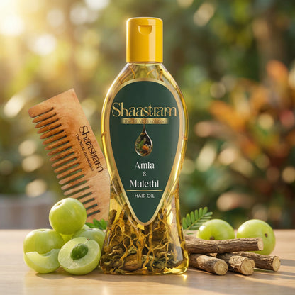 Reduce Hair Fall – Amla & Mulethi Herbal Hair Oil with Free Neem Comb