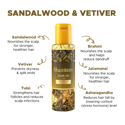 Sandalwood Vetiver herbal hair oil for itchy and dry scalp (100ml), with Pure Neem comb (Combo)